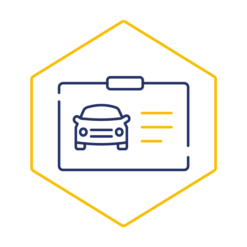A line drawing of a car on a check card.
